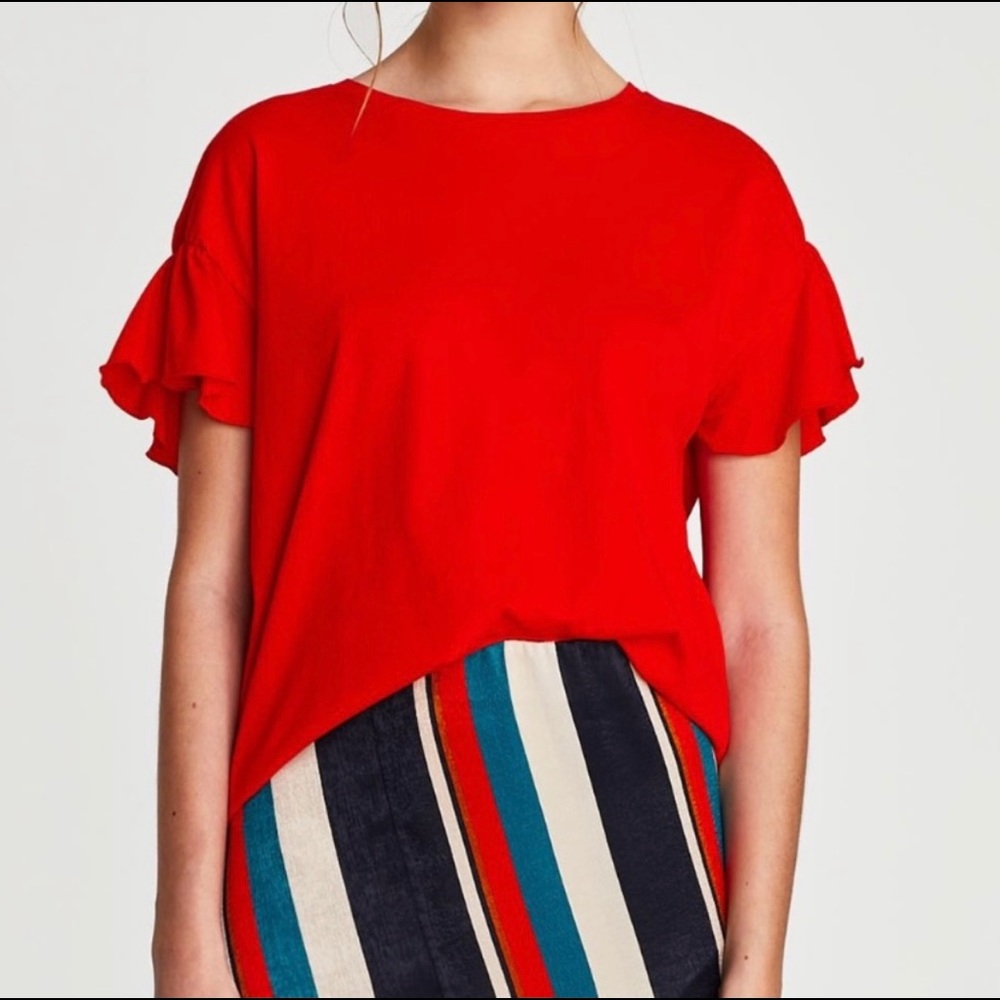 Zara ruffle sleeve shirt